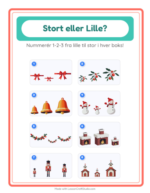 Forhåndsvisning af Stor Eller Lille-arbejdsark med Jul til Børnehave