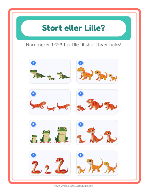 Sortér efter størrelse – Krybdyr og padder