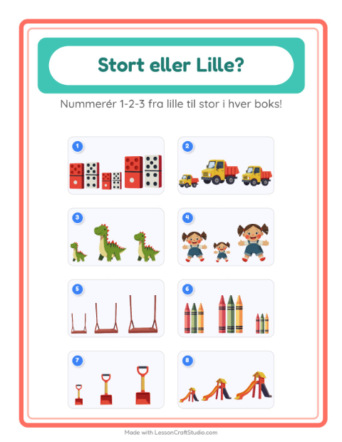 Forhåndsvisning af Stor Eller Lille-arbejdsark med Legetøj til Børnehave