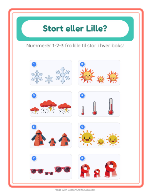 Forhåndsvisning af Stor Eller Lille-arbejdsark med Vejr til Børnehave