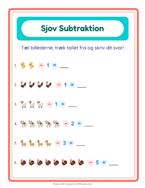 Minusopgaver – Bondegårdsdyr