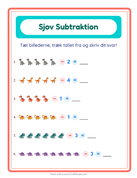 Minusopgaver – Dinosaurer
