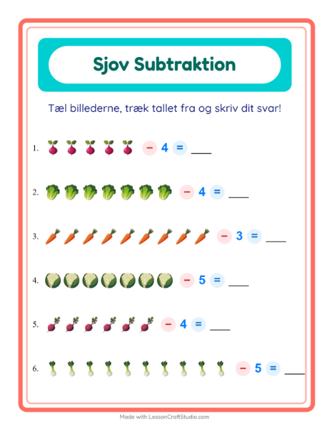 Minusopgaver – Grøntsager