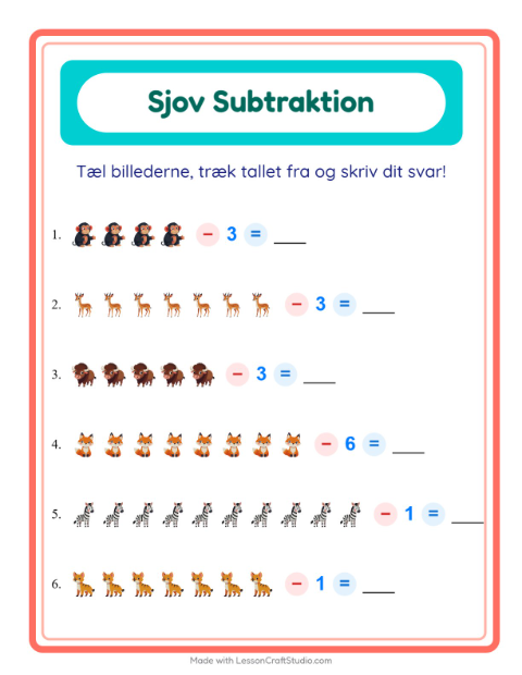 Minusopgaver – Zoodyr
