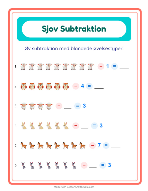 Minusopgaver – Bondegårdsdyr