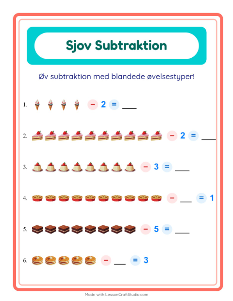 Minusopgaver – Desserter og slik