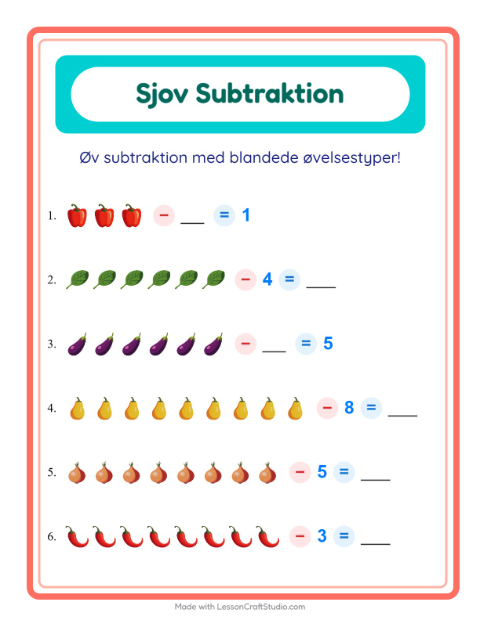 Minusopgaver – Grøntsager
