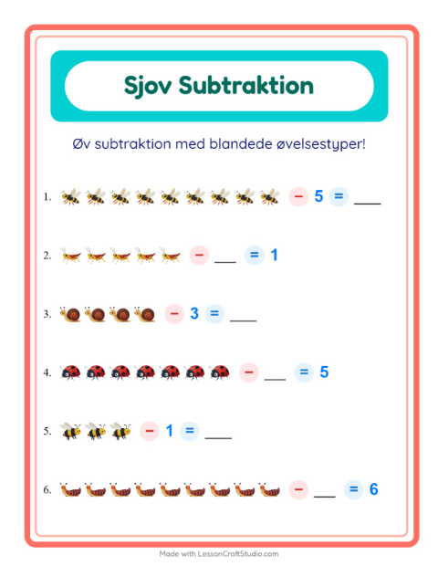 Minusopgaver – Insekter og kryb