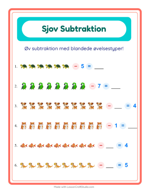 Minusopgaver – Kæledyr