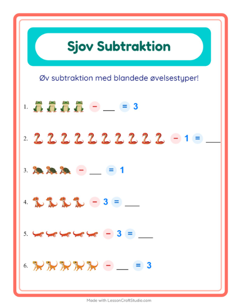 Minusopgaver – Krybdyr og padder