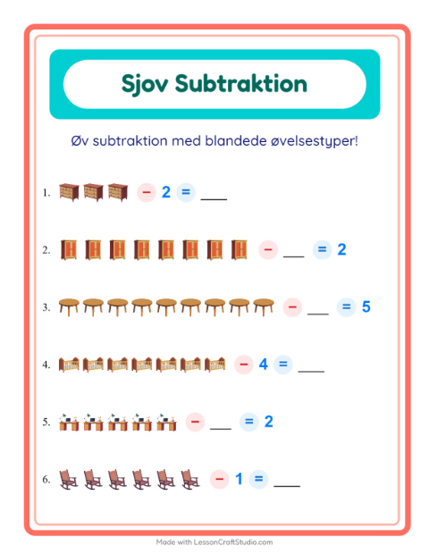 Minusopgaver – Møbler