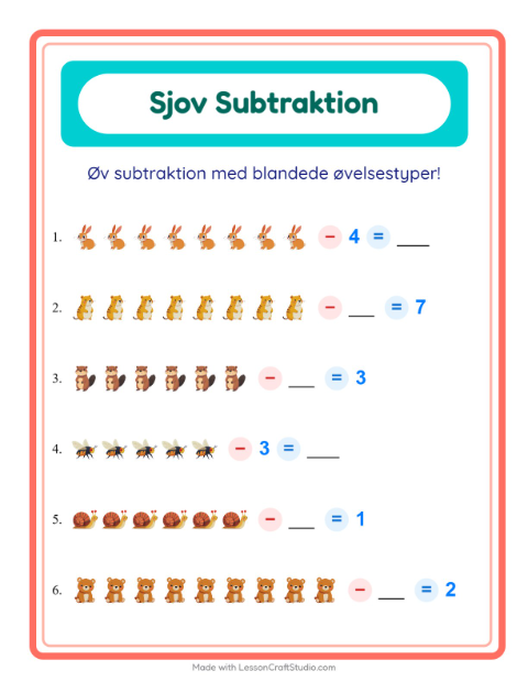 Minusopgaver – Skovdyr