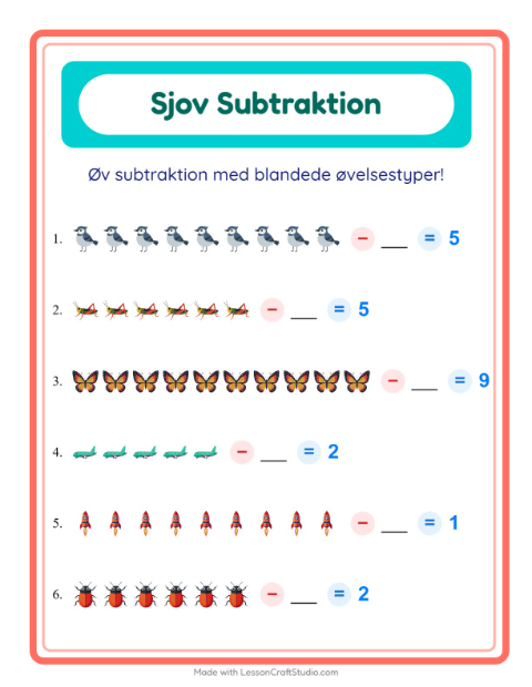 Minusopgaver – Ting der flyver