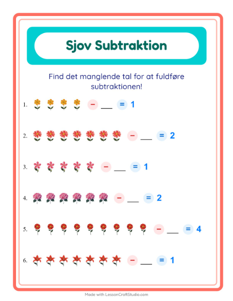 Minusopgaver – Blomster