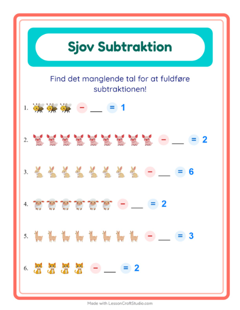 Minusopgaver – Bondegårdsdyr