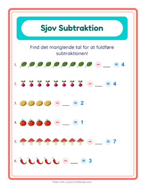 Minusopgaver – Grøntsager