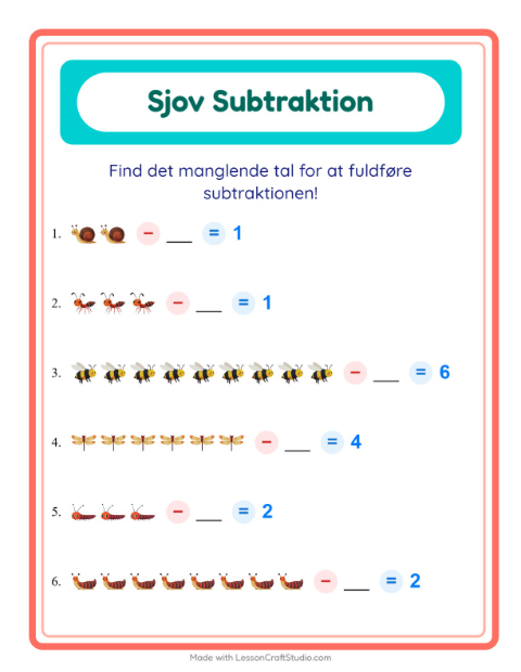Minusopgaver – Insekter og kryb