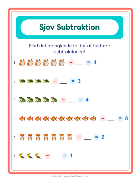 Minusopgaver – Kæledyr