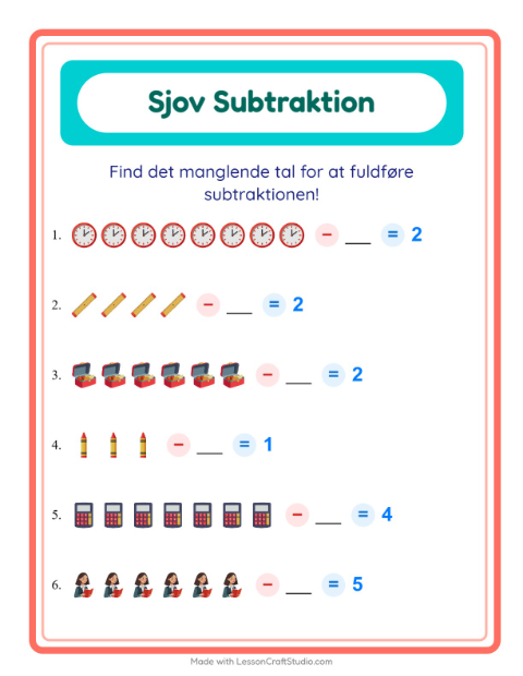 Minusopgaver – Klasseværelse