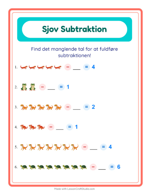 Minusopgaver – Krybdyr og padder