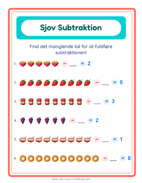 Minusopgaver – Morgenmad