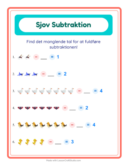 Forhåndsvisning af Subtraktion-arbejdsark med Ting der flyver til Børnehaveklasse