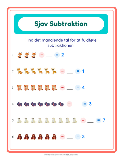 Minusopgaver – Zoodyr
