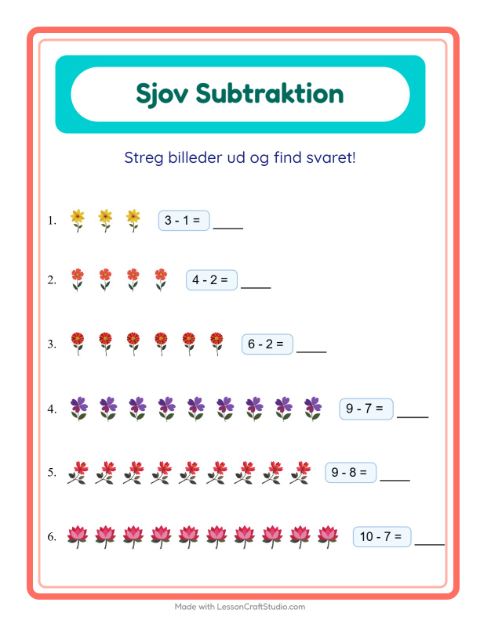 Minusopgaver – Blomster