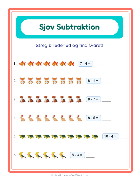 Minusopgaver – Kæledyr