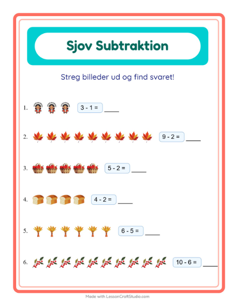 Minusopgaver – Thanksgiving