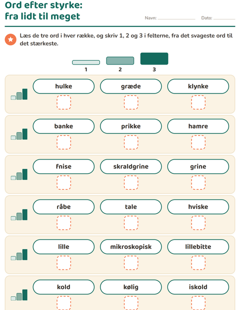 Forhåndsvisning af Synonymer-arbejdsark til 1. klasse