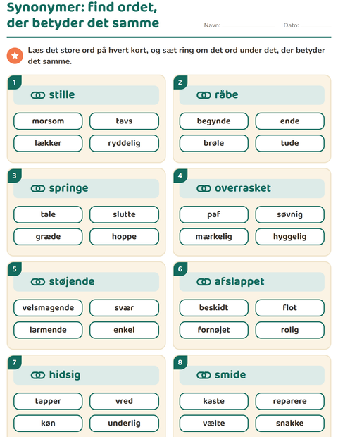 Synonymer – find ordet, der betyder det samme – 2. klasse