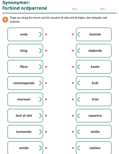 Forhåndsvisning af Synonymer-arbejdsark til 2. klasse
