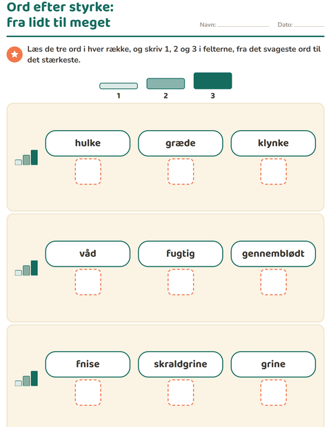 Forhåndsvisning af Synonymer-arbejdsark til 1. klasse