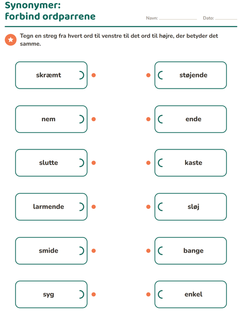 Forhåndsvisning af Synonymer-arbejdsark til 2. klasse