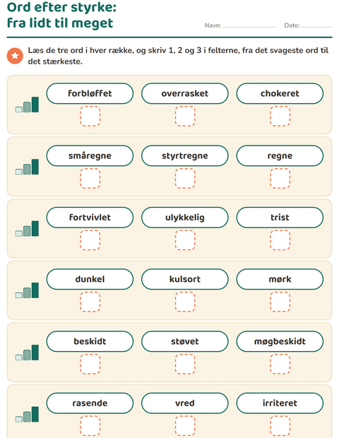 Forhåndsvisning af Synonymer-arbejdsark til 1. klasse