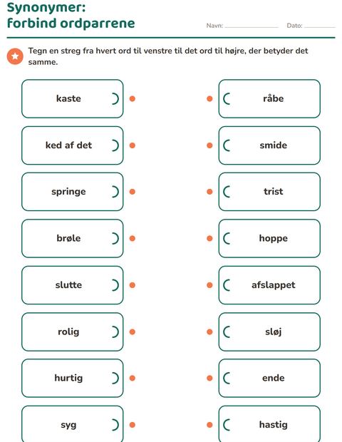 Forhåndsvisning af Synonymer-arbejdsark til 2. klasse