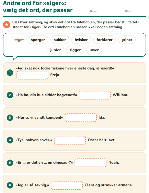 Forhåndsvisning af Synonymer-arbejdsark til 2. klasse