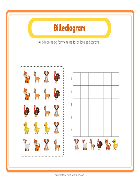 Forhåndsvisning af Tæl I Diagram-arbejdsark med Bondegårdsdyr til Børnehaveklasse
