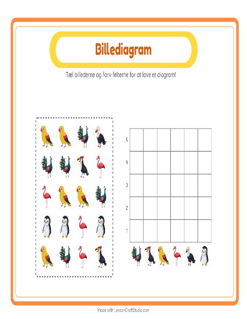 Forhåndsvisning af Tæl I Diagram-arbejdsark med Fugle til Børnehaveklasse