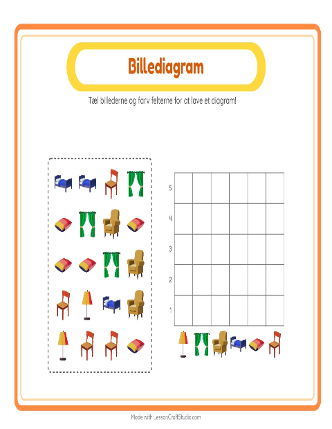 Forhåndsvisning af Tæl I Diagram-arbejdsark med Møbler til Børnehaveklasse