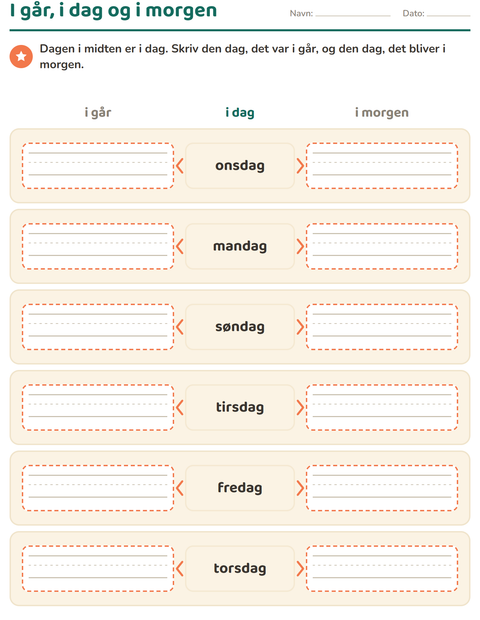 I går, i dag og i morgen – ugedagens naboer – 1. klasse