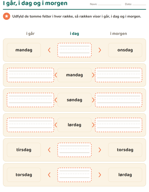 Forhåndsvisning af Ugedage og måneder-arbejdsark til 1. klasse