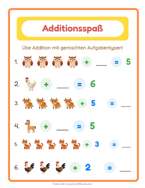 Addition – Bauernhoftiere