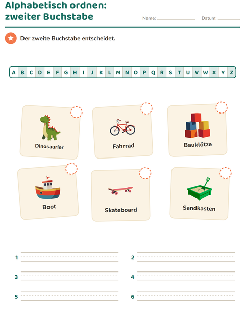 Vorschau: Alphabetisch ordnen mit gleichem Anfangsbuchstaben – der zweite entscheidet