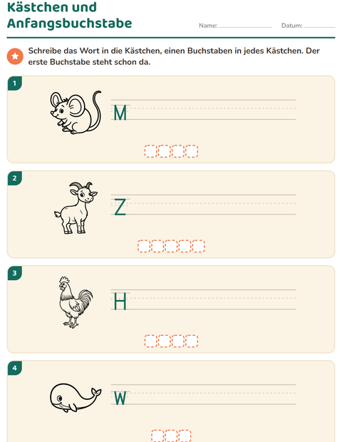 Vorschau: Bilder beschriften-Arbeitsblatt mit Tiere SW für 1. Klasse