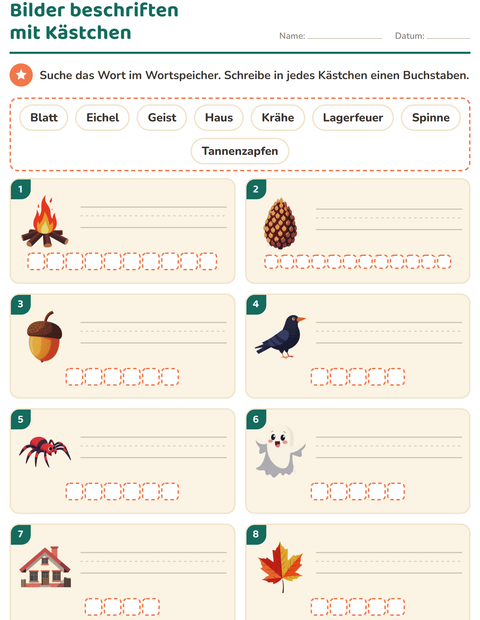 Vorschau: Bilder beschriften-Arbeitsblatt mit Verschiedenes für 1. Klasse