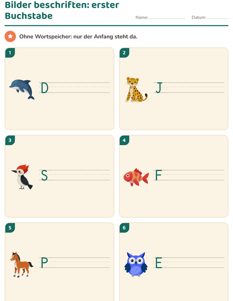 Bilder beschriften mit dem Anfangsbuchstaben – ohne Wortspeicher