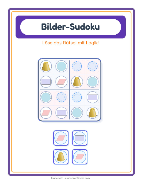 Vorschau: Bilder-Sudoku-Arbeitsblatt mit Formen für Kindergarten
