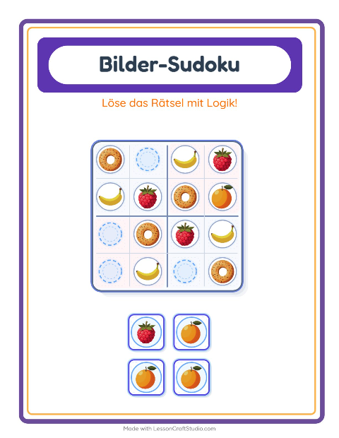 Vorschau: Bilder-Sudoku-Arbeitsblatt mit Frühstück für Kindergarten